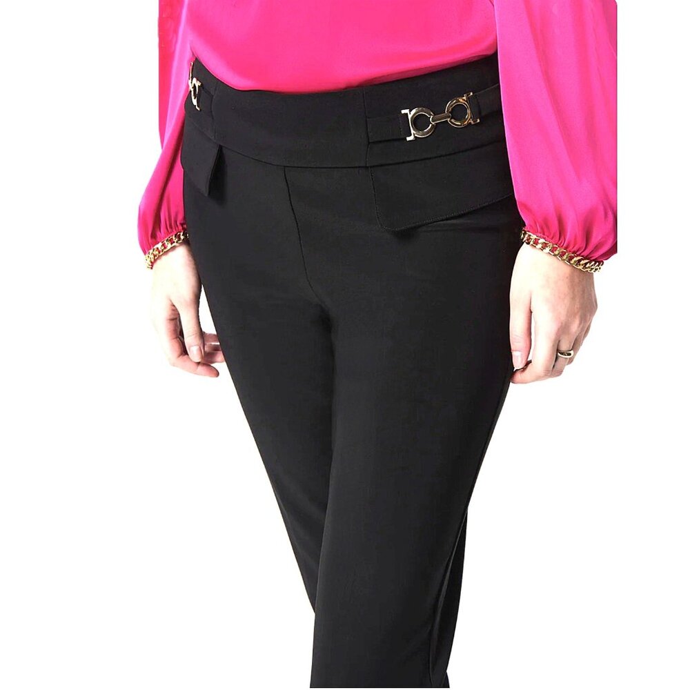 NWT: Joseph Ribkoff Pull-On Stretch Knit Pants - Gold Buckle-Style Accents: Sz 8